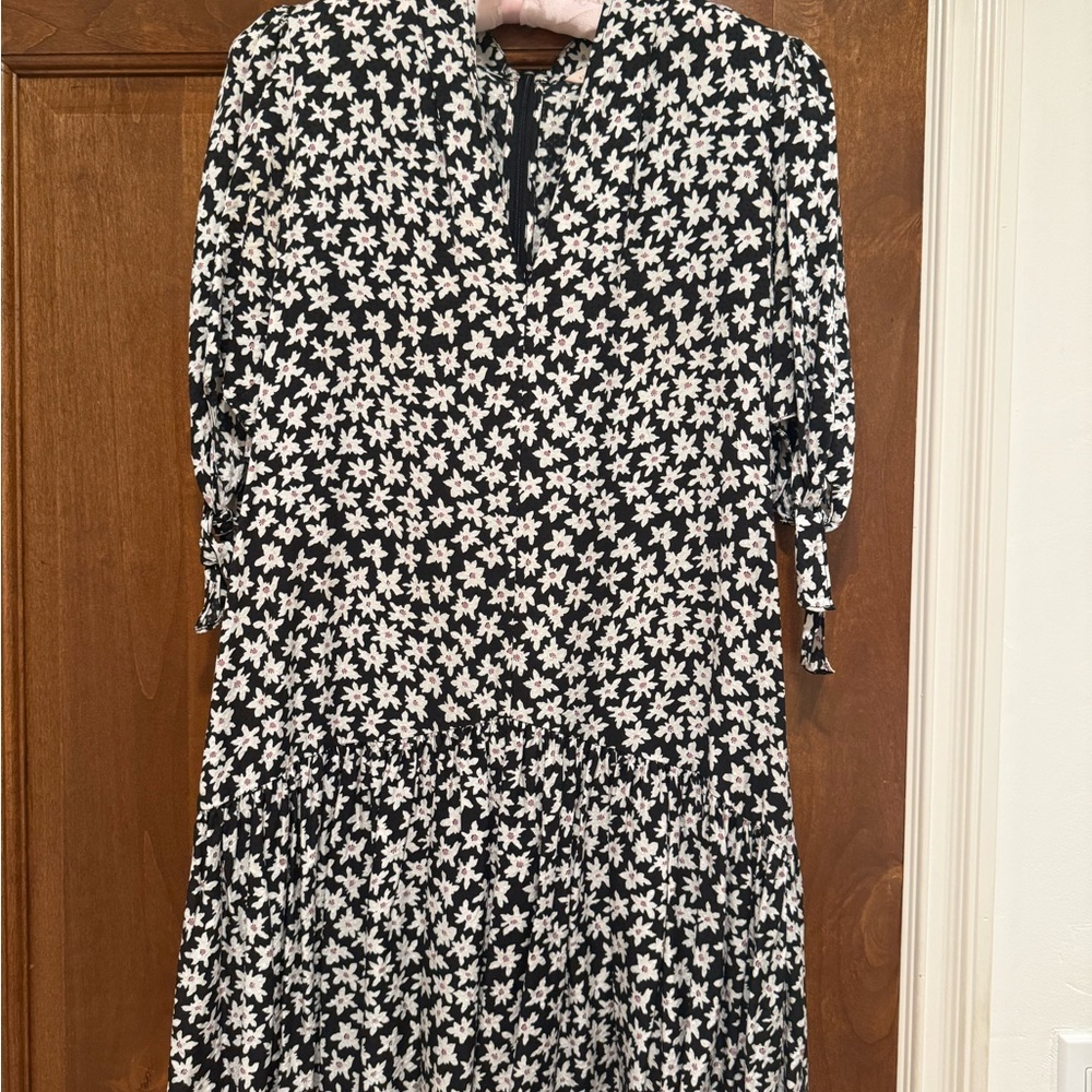 Rebecca Taylor Black and White Floral Long Sleeve Dress